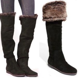 Sam Edelman black Suede and faux fur trim boot